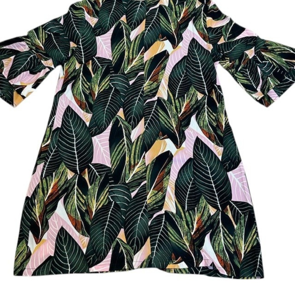 NWT Belongsci Leaf Print V-Neck Dress Bell Sleeve Bohemian Mini Dress Sz‎ Lg - Picture 13 of 16